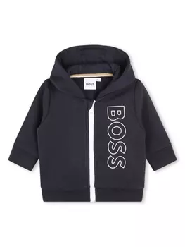 BOSS Kidswear logo-print hooded track jacket, синий