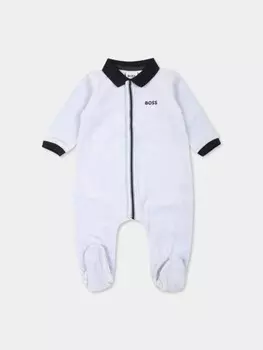 BOSS Kidswear логотип вышитый полосатый babygrow, синий