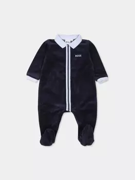 BOSS Kidswear логотип вышитый полосатый babygrow, синий