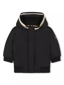 BOSS Kidswear парка с капюшоном и полосками, черный