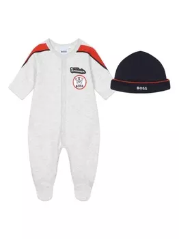 BOSS Kidswear пижама с вышитым логотипом, серый