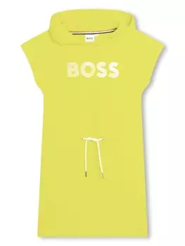 BOSS Kidswear платье мини с капюшоном и логотипом, желтый