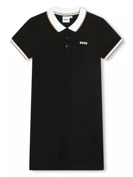 BOSS Kidswear платье мини с воротником поло и логотипом, черный
