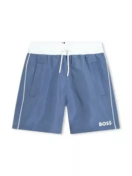 BOSS Kidswear плавки-шорты с контрастным поясом и логотипом, синий