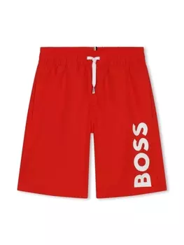 BOSS Kidswear плавки-шорты с кулиской и логотипом, красный