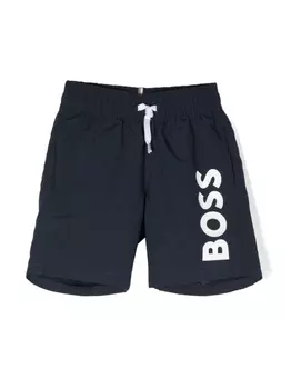 BOSS Kidswear плавки-шорты с логотипом, синий