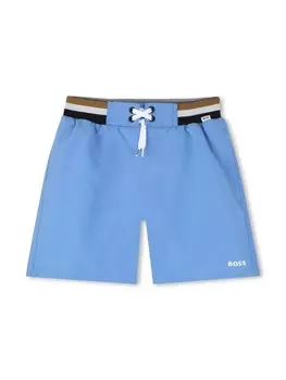 BOSS Kidswear плавки-шорты с отделкой в полоску, синий