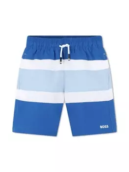 BOSS Kidswear плавки-шорты в полоску с логотипом, синий