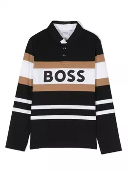 BOSS Kidswear полосатая рубашка поло с логотипом, черный