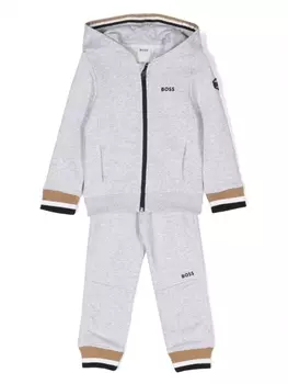 BOSS Kidswear полосатый спортивный костюм с логотипом, серый