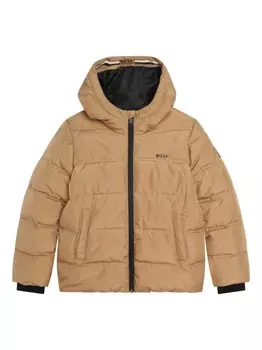 BOSS Kidswear пуховик из переработанного полиэстера с капюшоном, нейтральный цвет