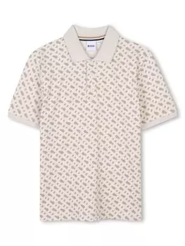 BOSS Kidswear рубашка поло с монограммой, нейтральный