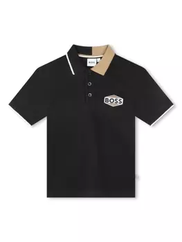 BOSS Kidswear рубашка поло с нашивкой-логотипом, черный