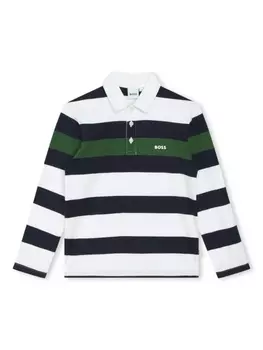 BOSS Kidswear рубашка поло в полоску с логотипом, белый