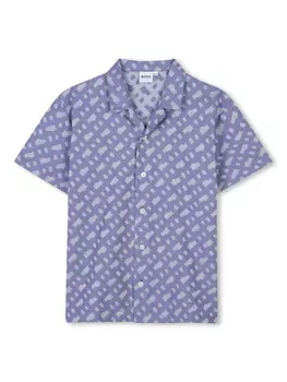 BOSS Kidswear рубашка с монограммой, синий