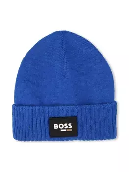 BOSS Kidswear шапка бини с нашивкой-логотипом, синий