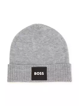 BOSS Kidswear шапка бини с подворотом и нашивкой-логотипом, серый