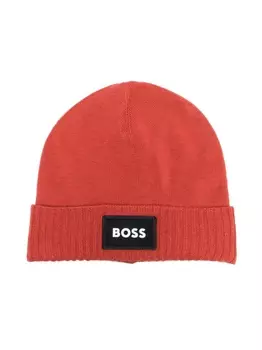 BOSS Kidswear шапка бини с вышитым логотипом, оранжевый
