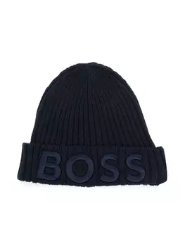 BOSS Kidswear шапка бини с вышитым логотипом, синий