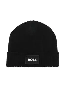 BOSS Kidswear шапка бини с вышитым логотипом, черный