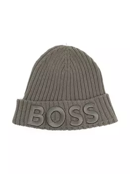 BOSS Kidswear шапка бини с вышитым логотипом, зеленый