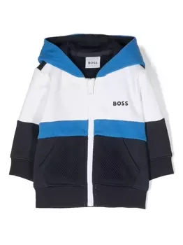 BOSS Kidswear толстовка с капюшоном и логотипом, синий