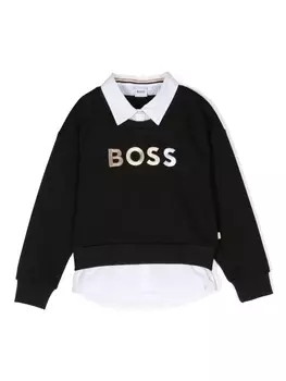 BOSS Kidswear толстовка с тисненым логотипом и воротником, черный