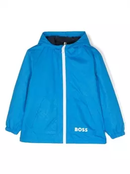 BOSS Kidswear ветровка с капюшоном и логотипом, синий