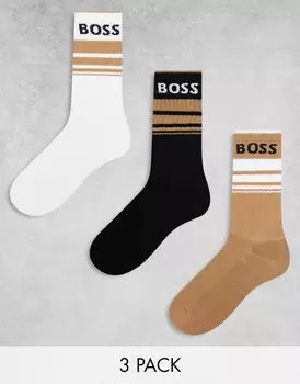 BOSS – Комплект из 3 пар носков в рубчик с полосками разных цветов