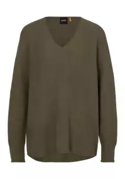 BOSS ORANGE вязаный свитер "C_Feronessa", с удлиненной спинкой, зеленый