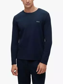 BOSS Вафельный топ для отдыха с длинными рукавами HUGO BOSS, темно-синий