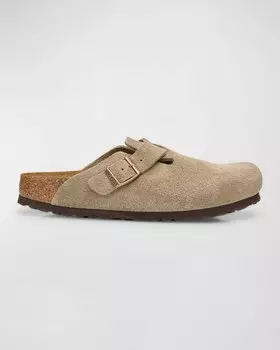 Бостонские замшевые шлепанцы с пряжкой BIRKENSTOCK, цвет Taupe