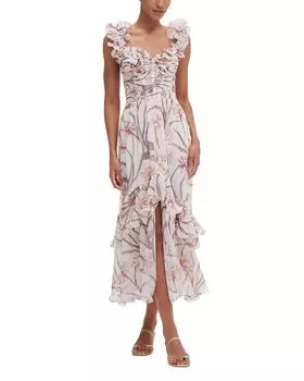 Ботаническое платье макси с рукавами-крылышками и асимметричным подолом PatBO, слоновая кость/кремовый