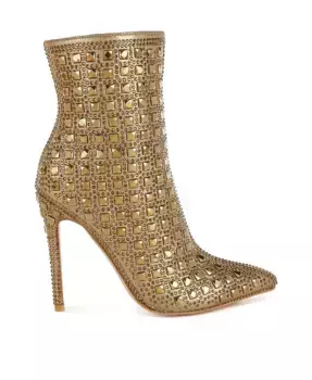 Ботфорты Frostin с острым носом и стразами на шпильке London Rag, золотой