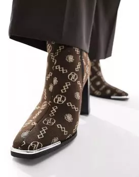 Ботильоны Asos Design Heeled Chelsea Monogram Knit, коричневый