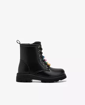 Ботильоны для девочки на шнурках, украшенные разноцветными кольцами Conguitos, черный
