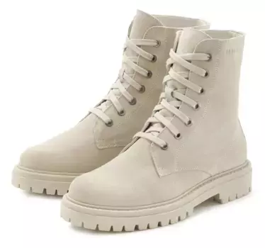 Ботильоны Elbsand, ботинки на шнуровке, ботинки на молнии, байкерские ботинки, кожа, профильная подошва, бежевый