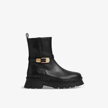 Ботильоны Elena из кожи на плоской подошве с пряжками Reiss, черный