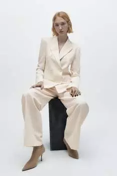 Ботильоны из эластичной ткани на высоком каблуке ZARA, бежевый