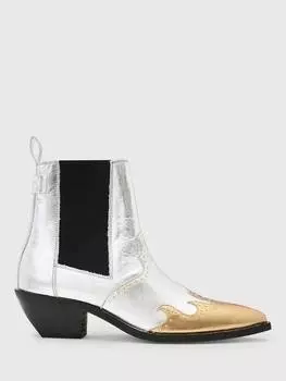Ботильоны из денверской кожи на шпильке AllSaints, цвет Silver/Multi