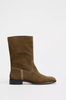 Ботильоны из плоской замши ZARA, коричневый