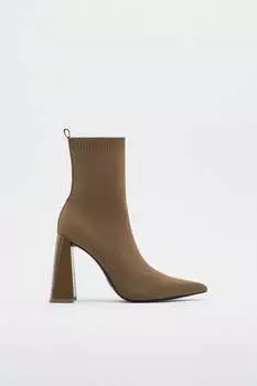 Ботильоны из ткани с геометрическим каблуком ZARA, бежевый