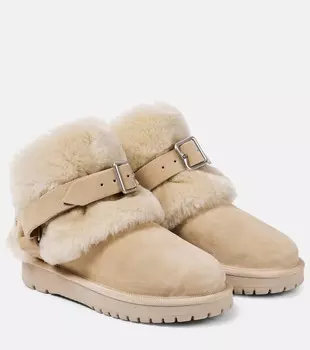 Ботильоны из замши с отделкой из овчины Burberry, цвет hunter