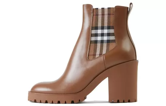Ботильоны кожаные Burberry с клетчатыми вставками, коричневый