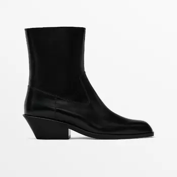 Ботильоны Massimo Dutti Heeled Square-toe Ankle, черный