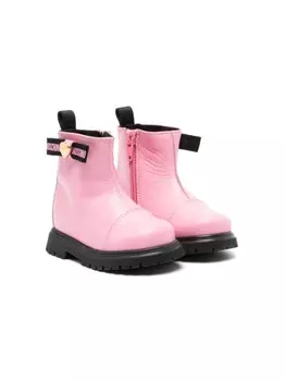 Ботильоны Moschino Kids с логотипом и лентой, розовый