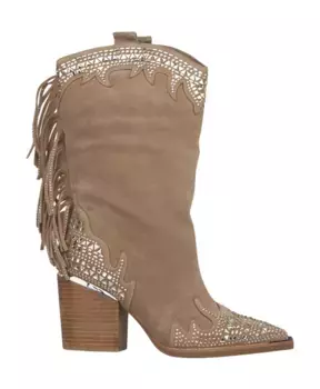 Ботильоны на блочном каблуке с бахромой Alma En Pena, бежевый