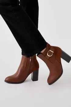 Ботильоны на блочном каблуке с пряжкой и ремешком Oasis, коричневый