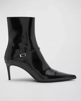 Ботильоны на шпильке с лакированной пряжкой Vendome Saint Laurent, цвет Noir
