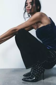 Ботильоны на шпильке с металлическими деталями ZARA, черный